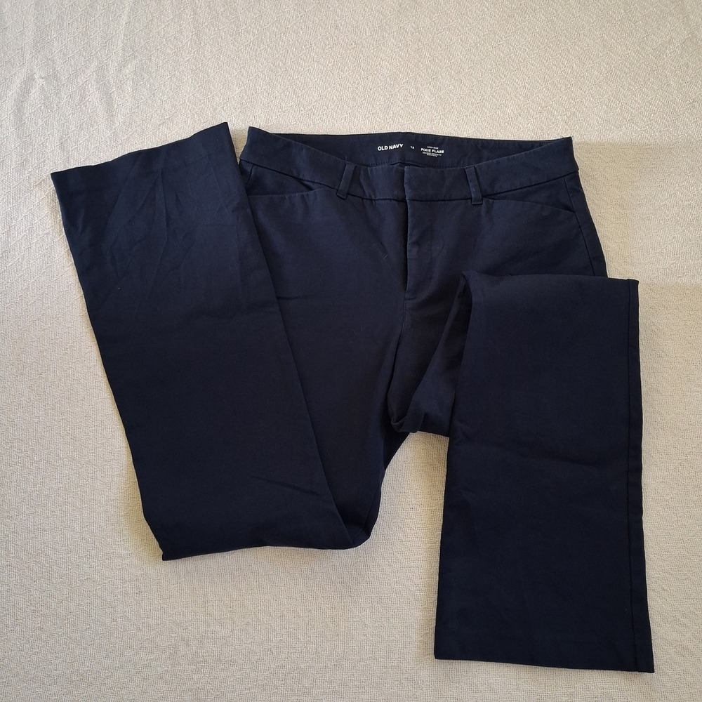 old navy corporate chic navy blue high rise pixie flare pants trousers size 12